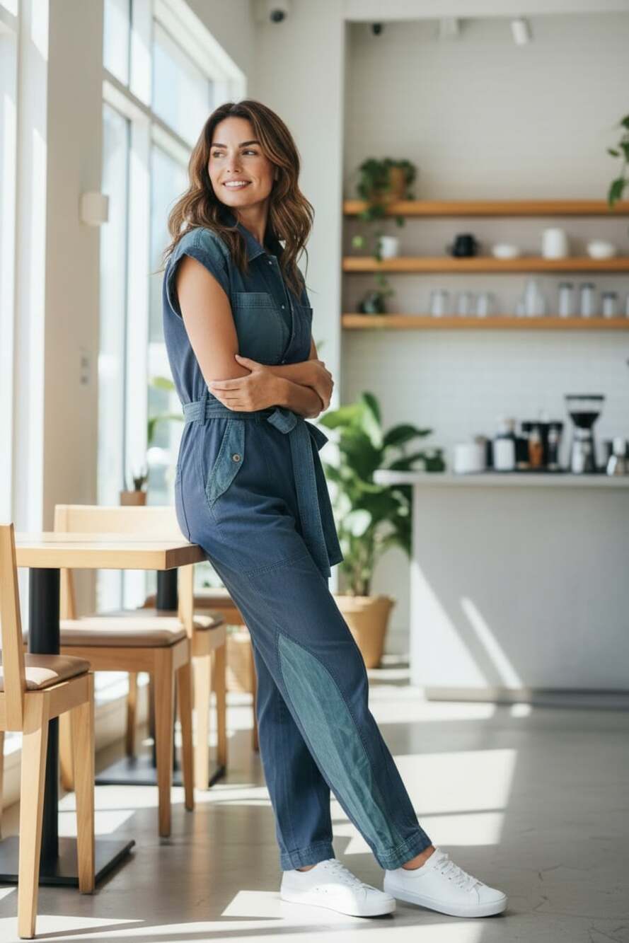 Ulla Johnson Denim Jumpsuit, Navy Blue Panelled Cotton, Women's Size L(12).